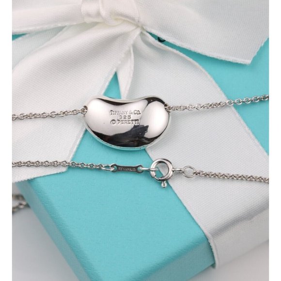 Tiffany & Co. Peretti 925 Silver Large Bean 19mm Pendant Necklace 16" Chain - Picture 7 of 11